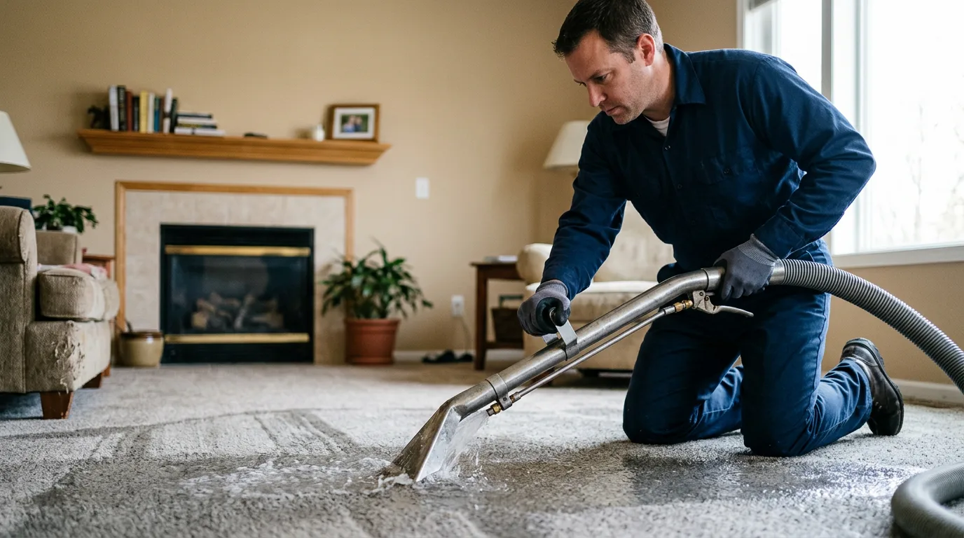 Water damage restoration technician working near Bradford, NH